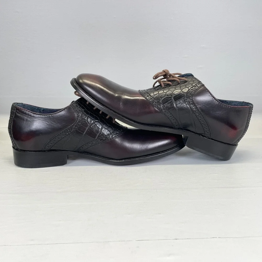 Code Haan Colton Air Saddle Oxford Shoes Mens Size 8 M Burgundy Leather Croc